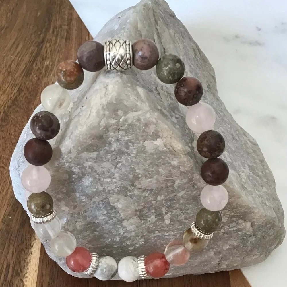 Brand New‎ Handmade Stretch Jasper, Howlite, Cherry Quartz, and